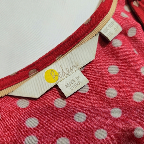 Boden Elsie Blouse Red and Tan Polka Dots Size 6P - Picture 4 of 6